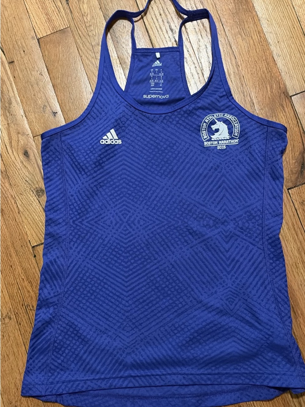 adidas Blue Supernova Racerback Tank with Boston Marathon Logo